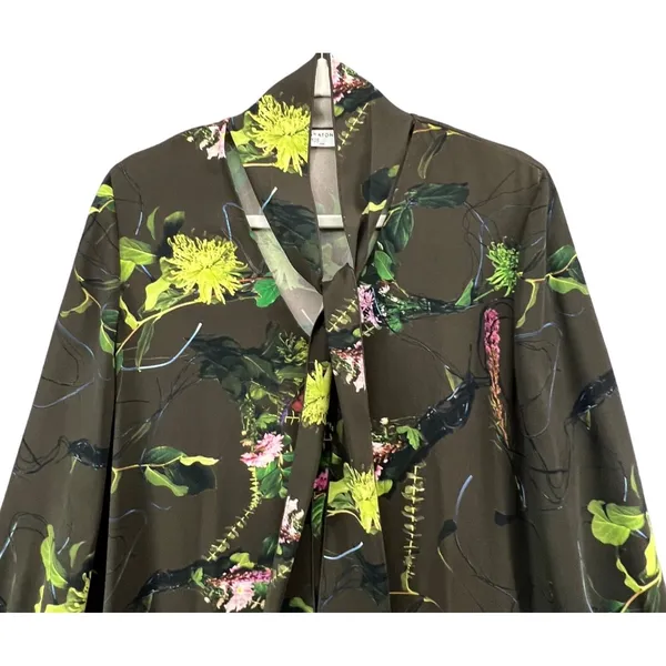 Babaton Tunic Mini Dress‎ S Green Floral Tie Neck Pockets Fairy Grunge Whimsy - Image 4