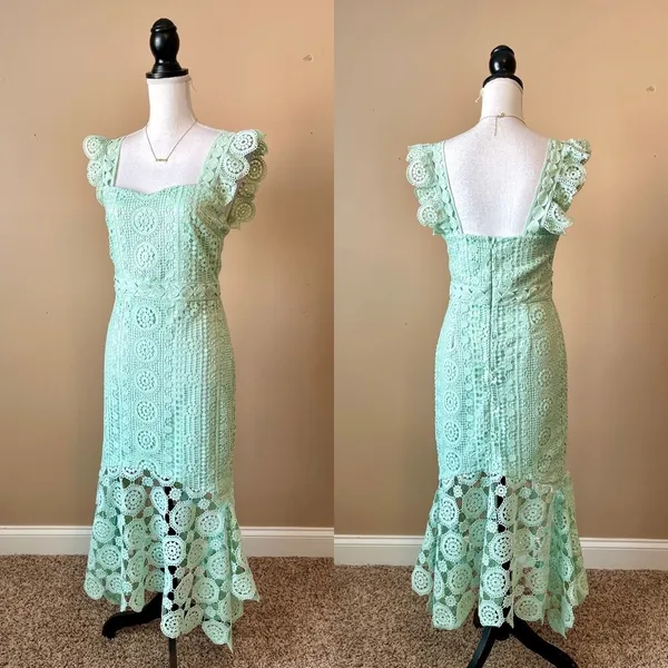 LENA | Green Trumpet Lace Fly Away With Me Maxi Dress Sz M - Image 3