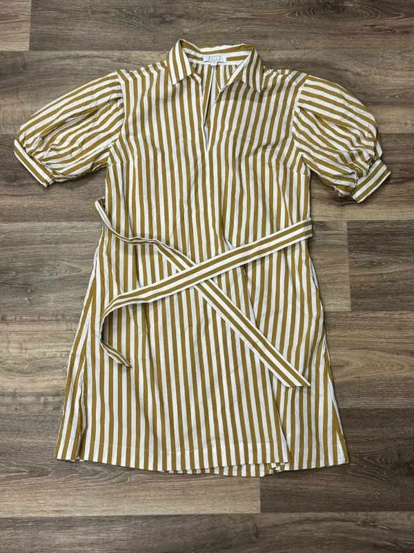 Ayr Striped Puff Sleeve Tee Shirt Button Down Dress Women’s Small - Image 4