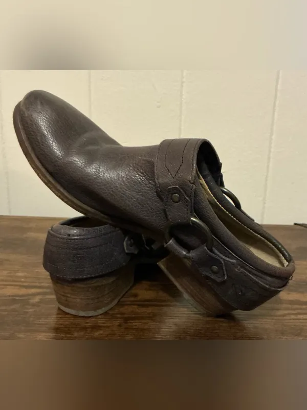 Frye Carson Harness Mules US Size7.5 Plum/Purple Leather Womens Shoes - Image 5
