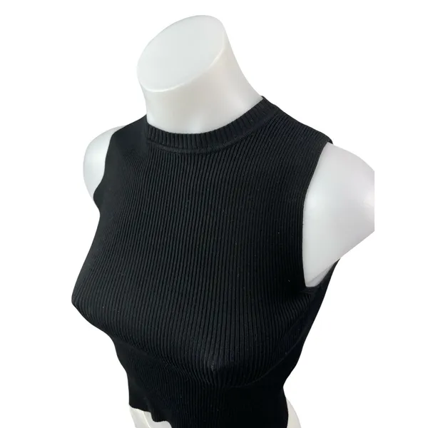 NEW Vogo Women's Black Ribbed Knit Mock Neck Sleeveless Slim Crop Tank Top Sz L - Image 4