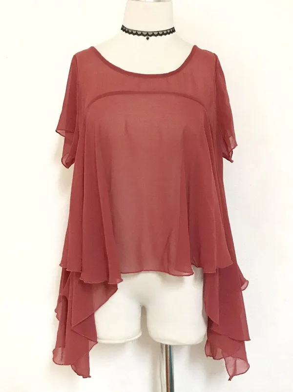Sheer Draped Boho Top Red Size M - Image 3