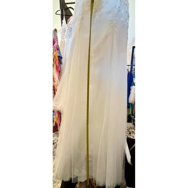 Strapless Lace Applique Tulle Wedding Gown Extra Length Ivory White - Image 6