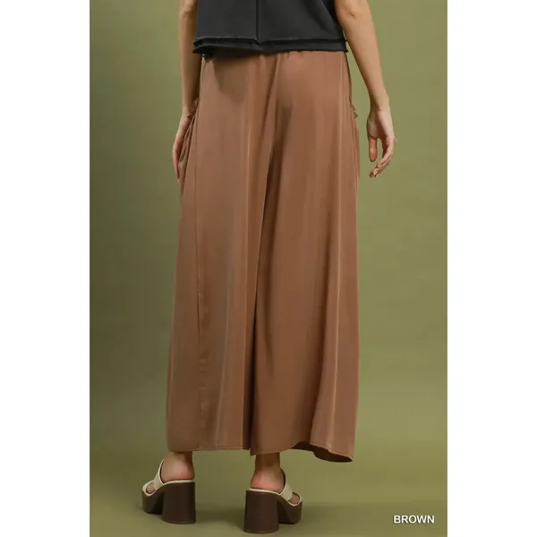 Umgee Flowy Wide Leg Pocket Pants - Brown - Large - Image 3