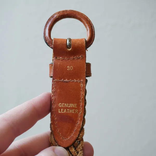 Vintage Tan Brown Braided Woven Genuine Leather Belt Round Buckle Size 30 - Image 4