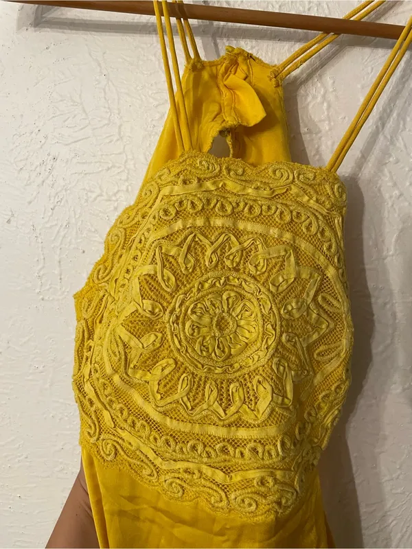 NWT ASOS Yellow Embroidered Bodice Satin Bias Midi Dress Size 2 - Image 6
