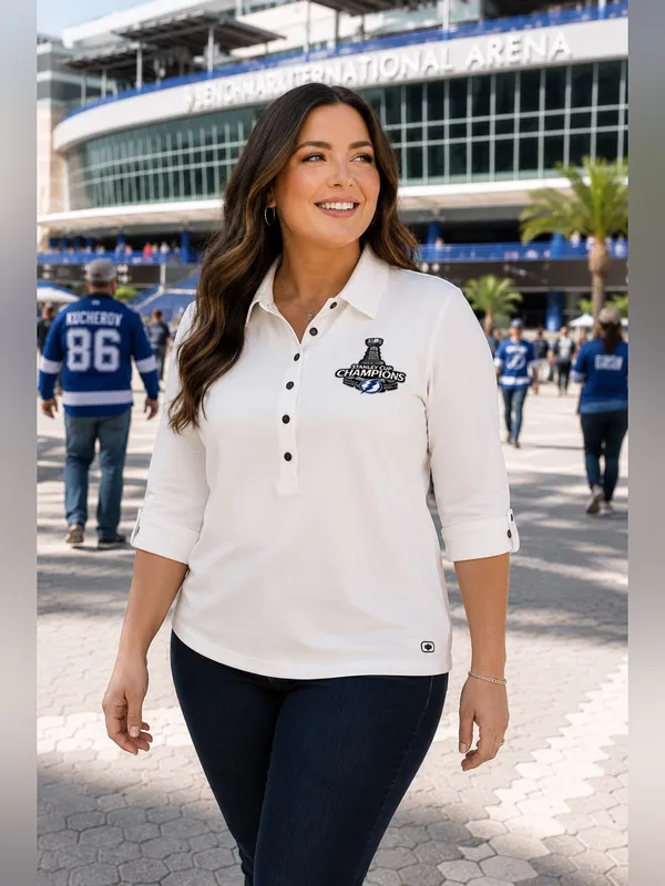 OGIO Tampa Bay Lightning‎ 2020 Stanley Cup Champions 3/4 Sleeve Polo White Small - Image 2
