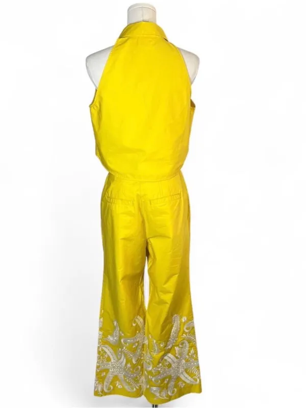 Maeve Tie Front Sleeveless Top & Embroidered Wide Leg Pant Set - Image 5