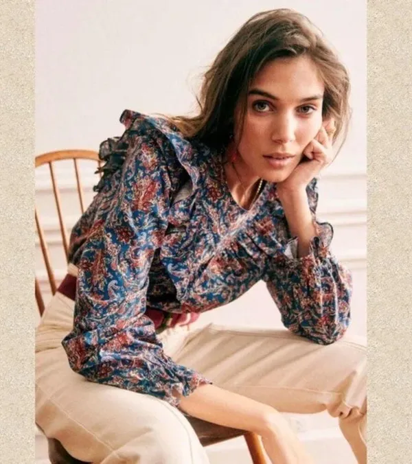 💕SEZANE💕 West Shirt Ranch Marine Multi-Color Paisley Floral Print FR 38 = US 6 - Image 4