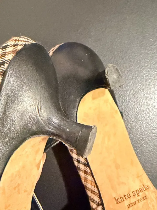Kate Spade Daxton kitten heel houndstooth leopard pumps, slingback pointy toe 7 - Image 7