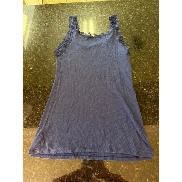 Vintage Old Navy Ribbed Tank‎ Top Lace Trim Sz L Y2K Long Layering Shirt Scoop - Image 6