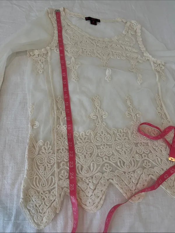 Rock & Roll Cowgirl Romantic Ivory Embroidered Lace Boho Tunic Western Top S - Image 12