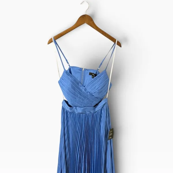 Lulus Got the Glam Blue Pleated Cutout Maxi Dress size Medium NWT - Image 6