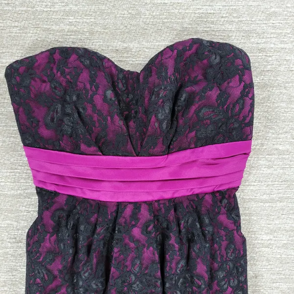 Sequin Hearts Lace Mini Prom Dress Womens 5 Purple Sash Strapless Cocktail Party - Image 11