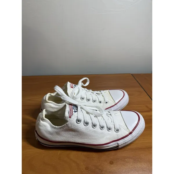 Converse Chuck Taylor All Star Low All White Lace Up Sneaker Canvas W7 READ - Image 3