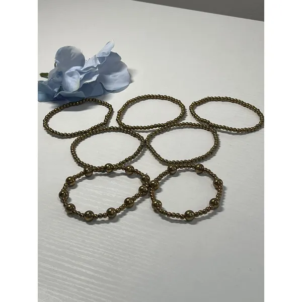 Gold Tone‎ Beaded Stretch Bracelet Set Stackable Layering Boho - Image 3