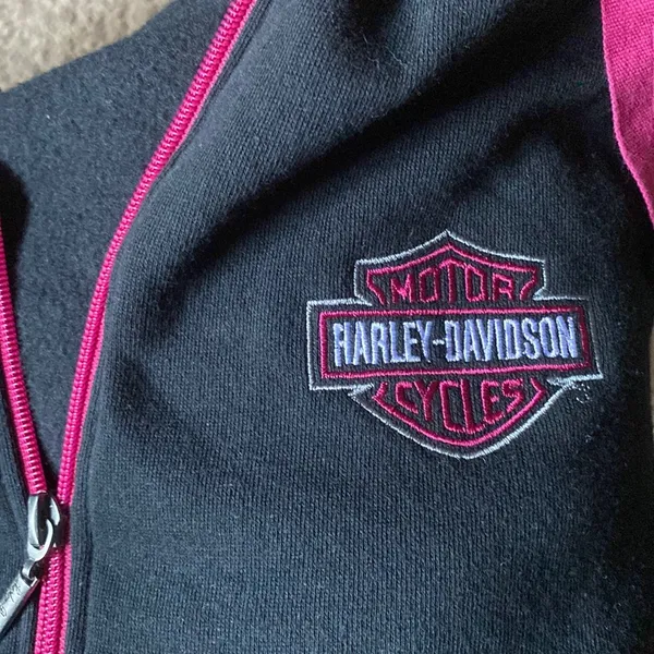 Harley Davidson Marion IL Black & Pink Zip Up Hoodie Jacket M - Image 3