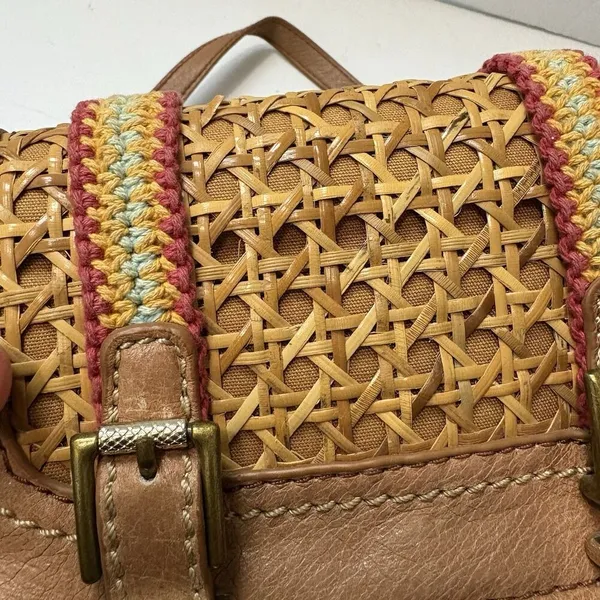 THE SAK Leather Crossbody Bag Pockets Tan Brown Adjustable Cane Ribbon Detail - Image 10