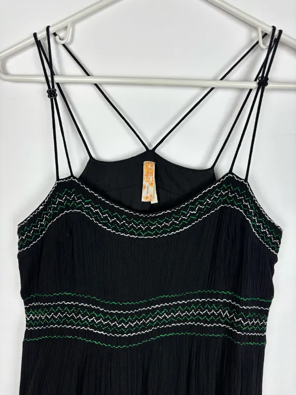 Anthropologie Maeve Dress Size 4 Black Embroidered Strappy Fit Flare Boho Gauze - Image 3