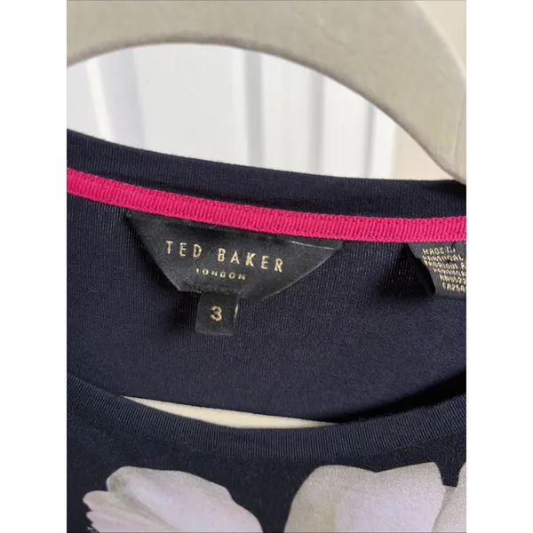 Ted Baker Floral Graphic Tee Womens Size 3 L Navy Blue Short Sleeve Jersey Top - Image 2