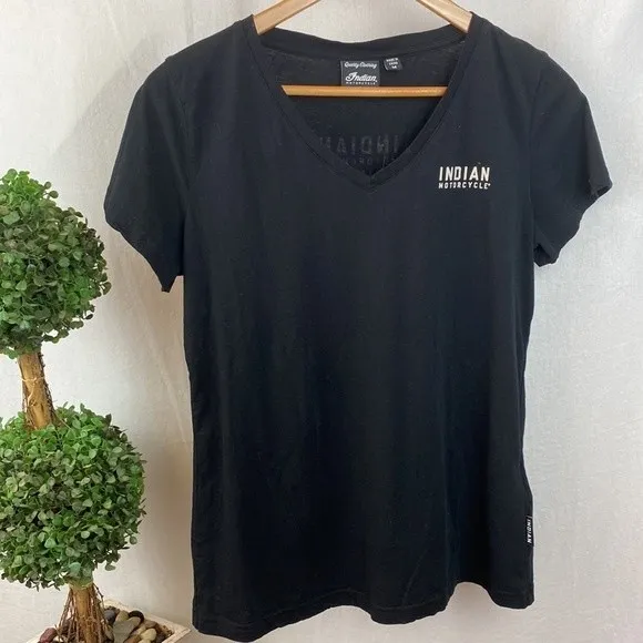 Indian Motorcycle Black Rally Tour Short Sleeve V Neck Tee T Shirt M - Image 2