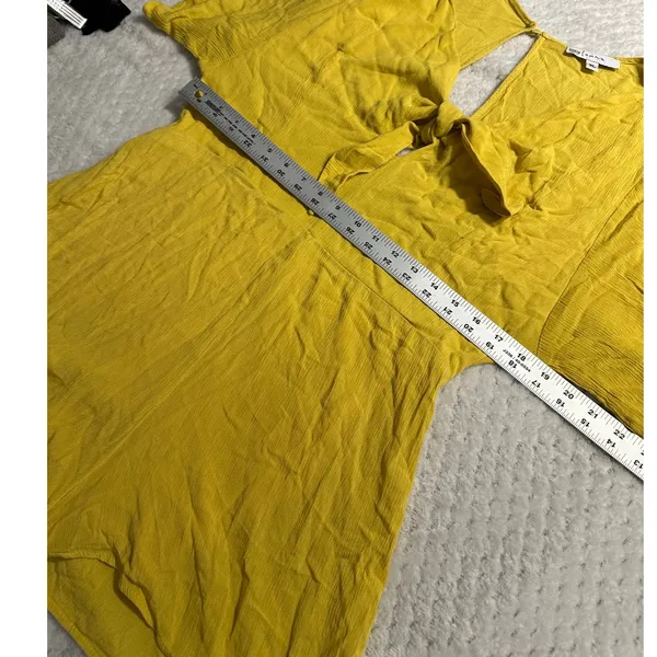 Louna Tie Romper Women's XL Yellow Mustard Short Flutter Sleeve V-Neck RTR - Image 8