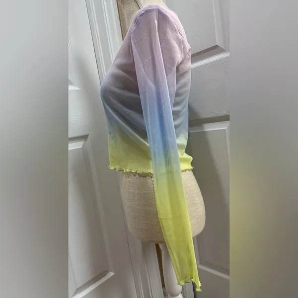 Sheer Mesh Multicolor Long-Sleeve Crop Top – Size L (Runs very small) - Image 3