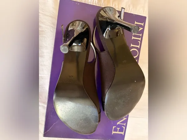 Enzo Angiolini Black Satin Slingback Heels w/Rhinestone Buckle Accent size 8.5 - Image 2