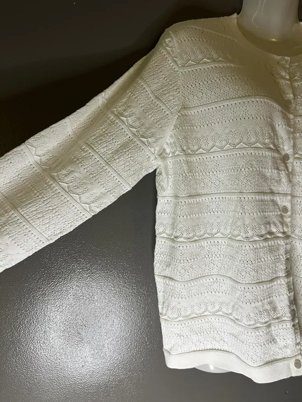 J.CREW Cardigan Sweater Womens XXL White Open Knit Button Front Lightweight - Image 4