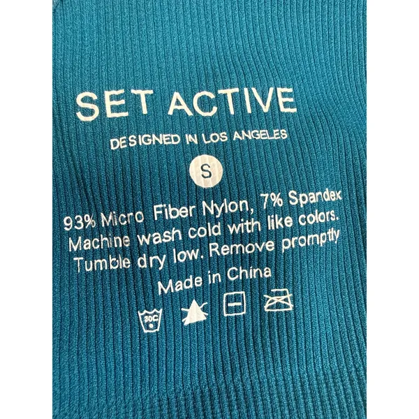 Set Active Blue Ribbed Knit Yoga Workout Athletic Sports Bra Crop Top Size S - Image 5