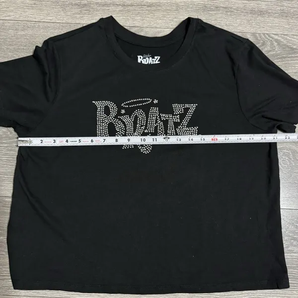 Bratz Women Black Silver‎ Rhinestone Bling Spell Out Retro Y2K Style Top XL - Image 5