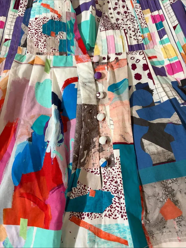 HUNTER BELL Tuckernuck Jenkins Mini Dress Patchwork Print Cotton Puff Sleeve - Image 7