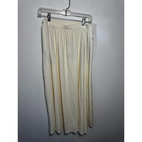 OGL Off White Pleated Midi Skirt Womens Size M Elastic Waist Flowy A Line - Image 3