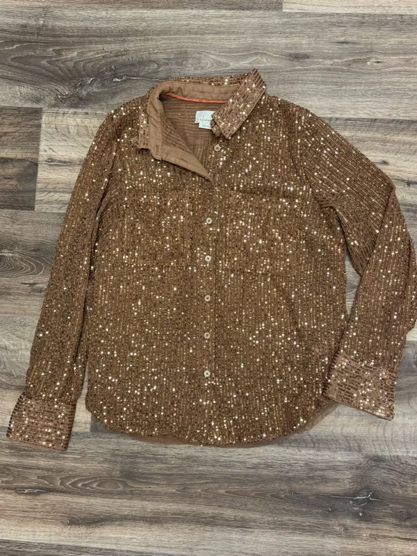 Anthropologie Remie Button Down Copper Sequin Top Women’s Medium - Image 2