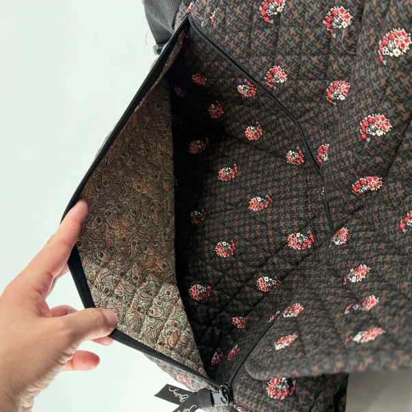 Vera Bradley Messenger Bag Brown Houndstooth Paisley‎ Quilted Laptop Crossbody - Image 7