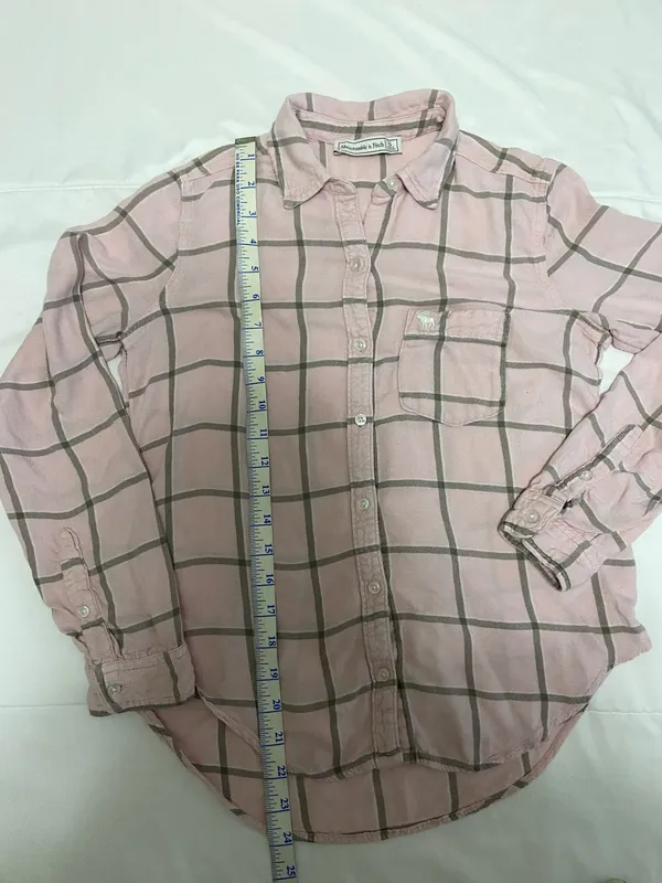 Abercrombie & Fitch pink plaid button up shirt Size S #preppy #flannel - Image 5
