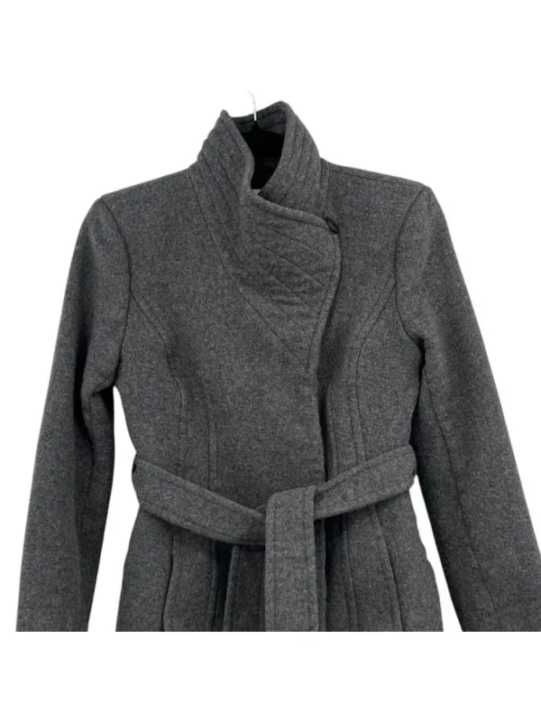 Babaton Connor Button-up Wrap Coat Funnel Neck Size XS Gray Wool-Blend Belted - Image 2