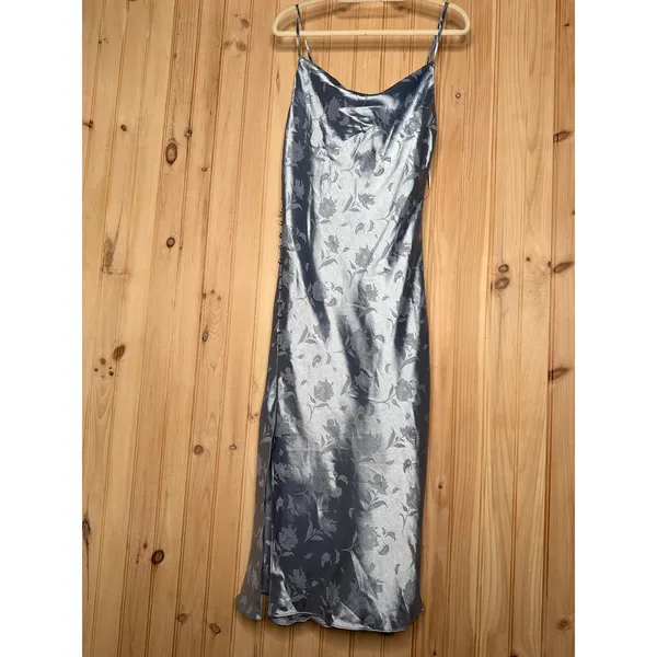 NWT Lulus All About You Slate Blue Floral Jacquard Satin Midi Dress Banquet XL - Image 2