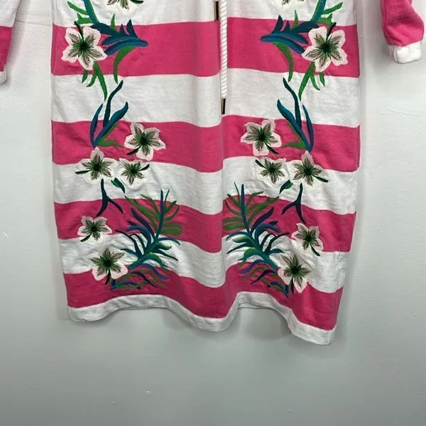 Y2K Juicy Couture Passion Pink/White Stripe Hibiscus Embroidered Dress Small - Image 4