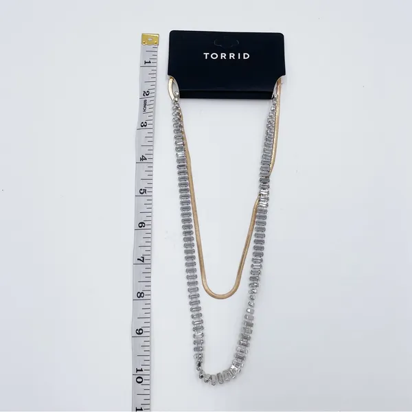 NEW Torrid Snake Chain with Baguette Layer Necklace Set Gold Tone Rhinestone - Image 6