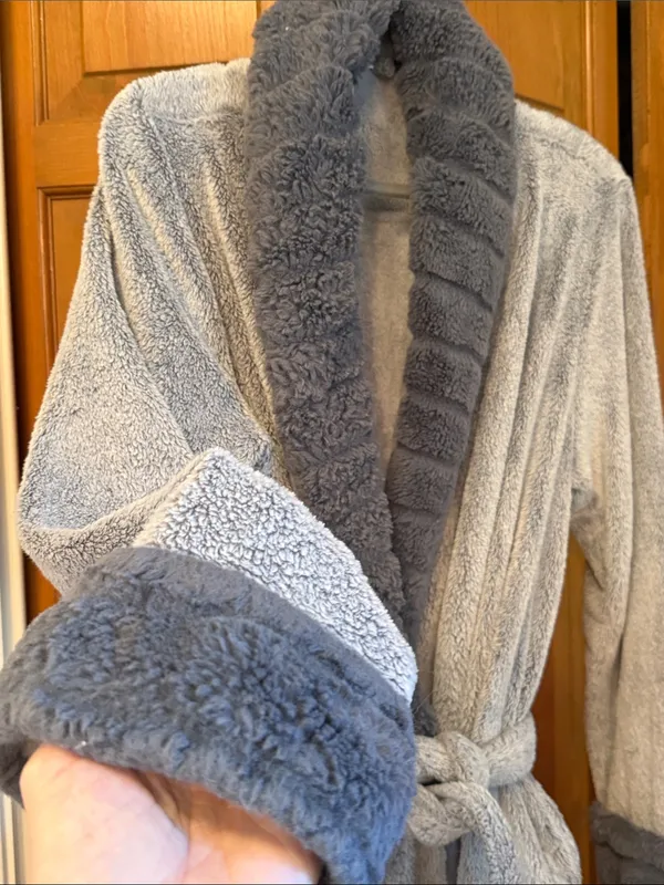 👘👘👘BOGOHO👘👘👘Plush Shawl Collar Women's Robe in Gray-Large - Image 5