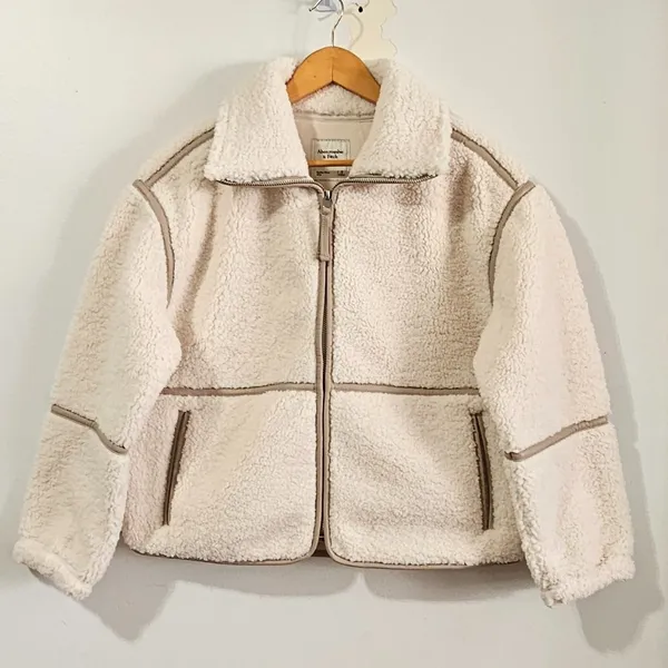 Abercrombie & Fitch Sherpa Fleece Mockneck Full Zip Jacket - Ivory - Size S -NWT - Image 2