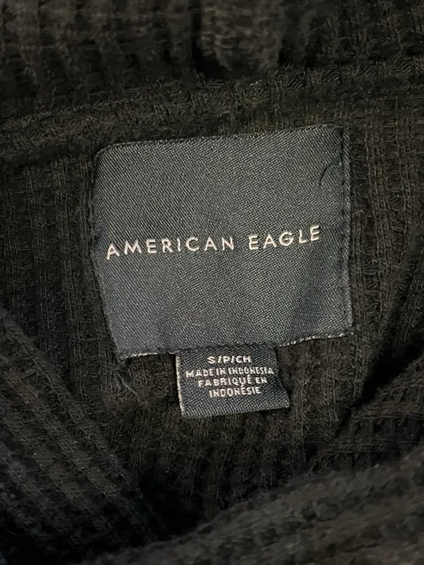 American Eagle Outfitters Hoodie Womens Small Black Waffle Knit Thermal Pullover - Image 6