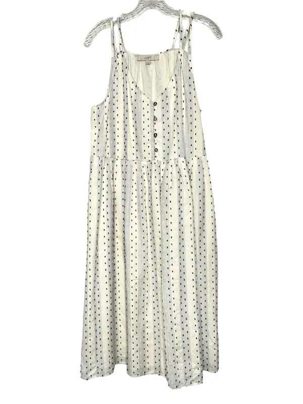 LOFT Swiss Dot Button Front Strappy Midi Dress White 10 Cotton - Image 2