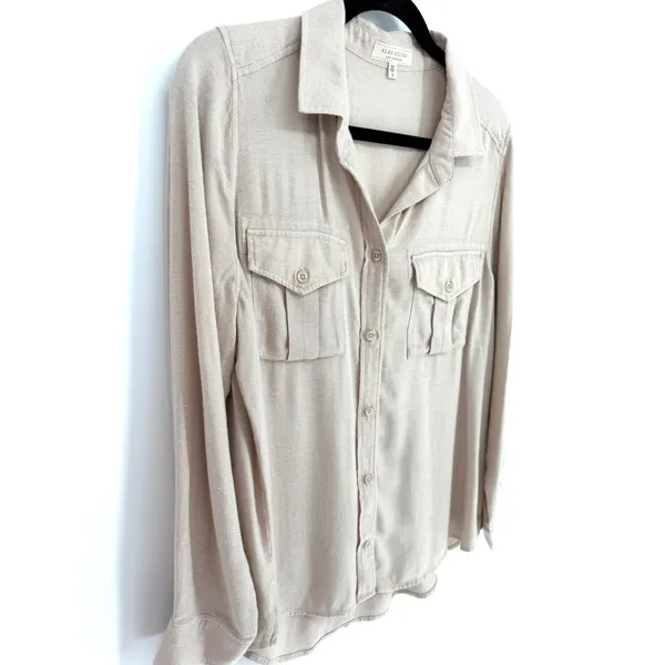 Side Stitch Los Angeles‎ Tan Button Down Shirt Womens Medium Long Sleeve, Fall - Image 2