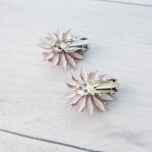 Vintage Clip On Earrings Red, White, Blue Statement Flower - Image 7
