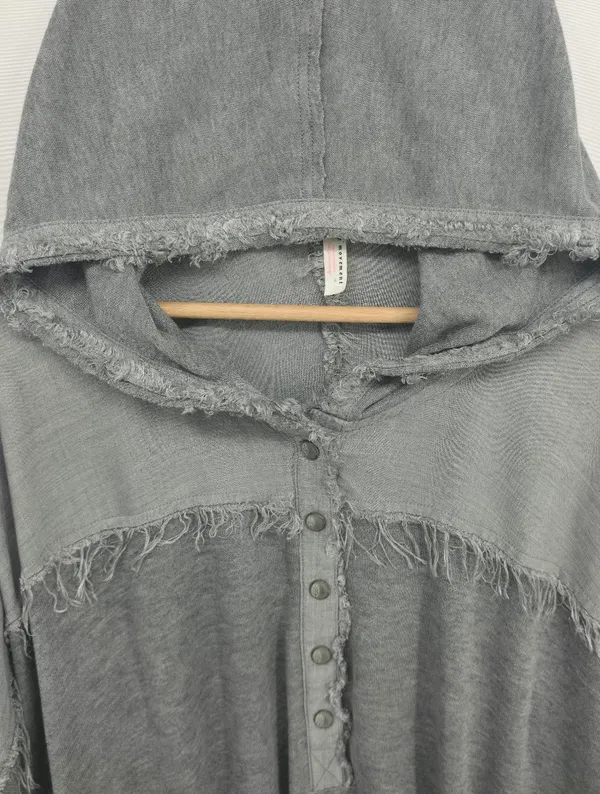 FP Movement by Windy Meadows Washed Gray Frayed Henley Hoodie - Image 5
