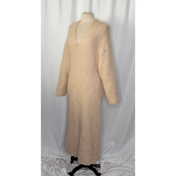 ZARA Alpaca Knit Midi Dress Light Tan Sand Coastal Blogger Favorite Medium - Image 6