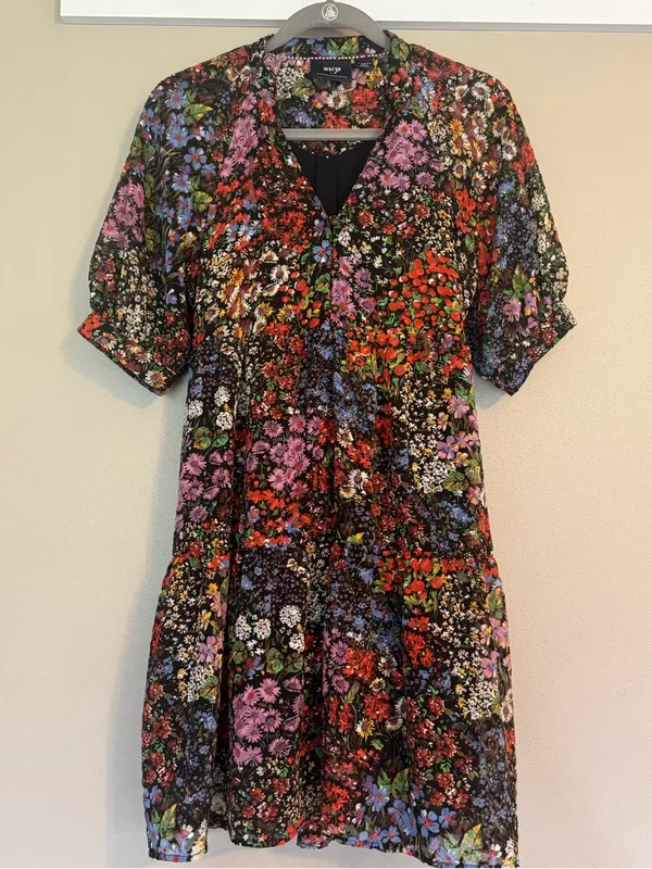 ANTHROPOLOGIE Maeve Melinda Tiered Tunic Dress XS 18.5” p2p Black Multi EUC - Image 2