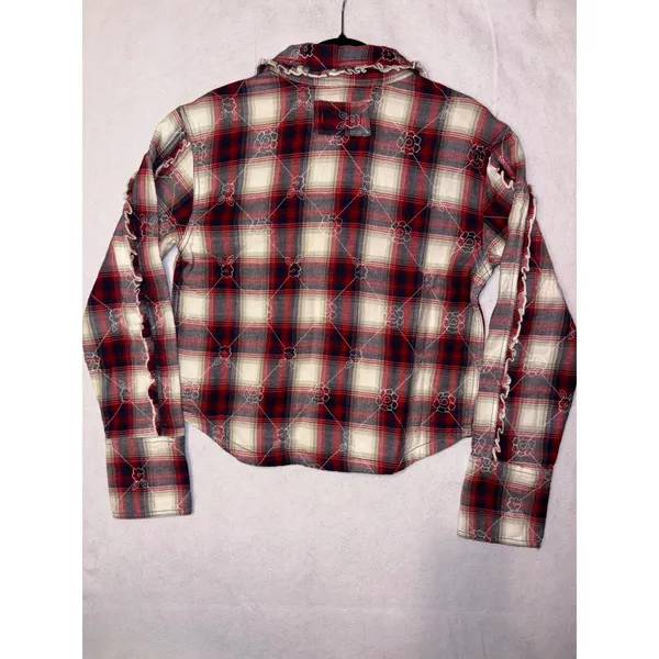 We The Free Free People Georgia Plaid Embroidered Button Down‎ Ruffle Shirt NWT - Image 10